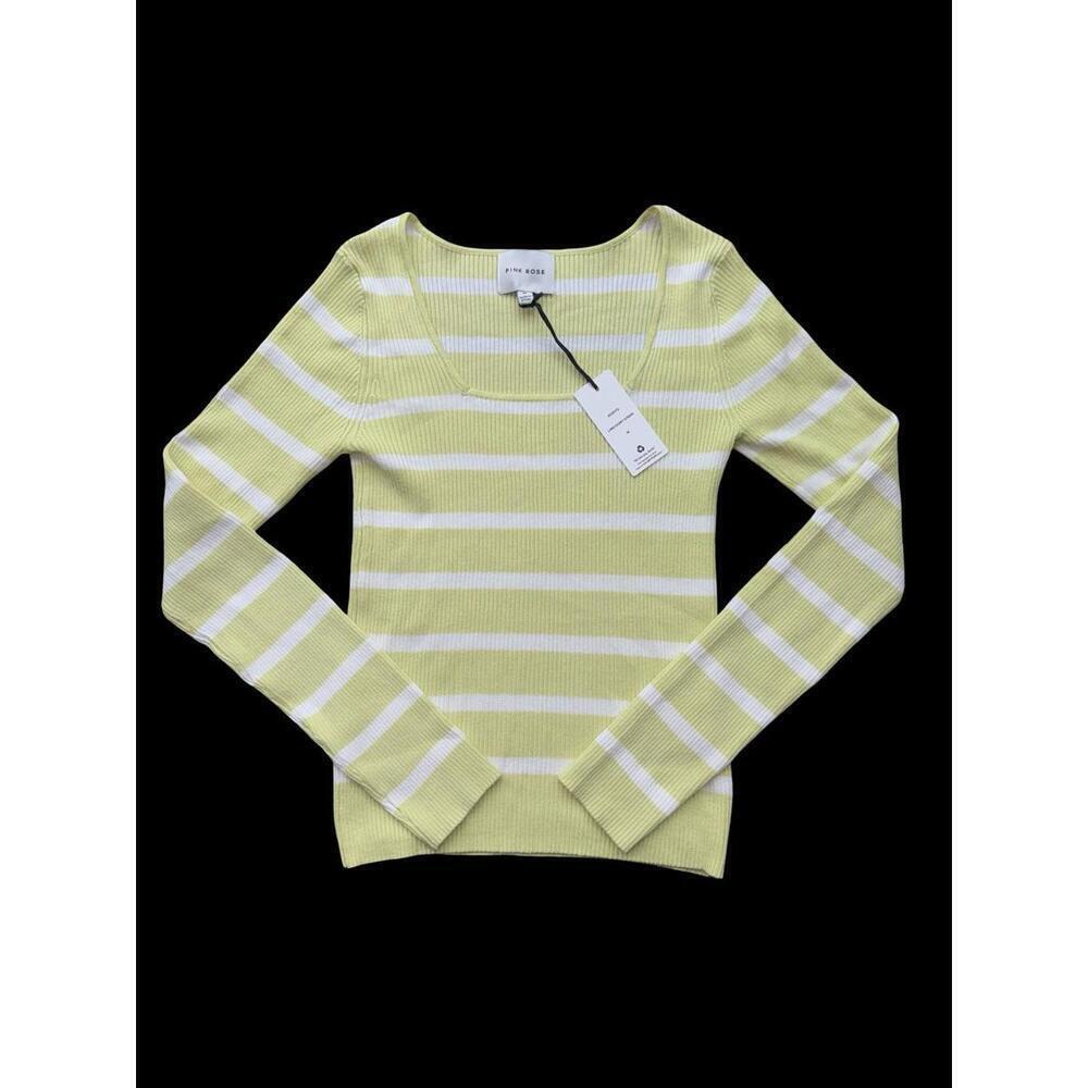 Pink Rose Juniors Sweater Size M With White And Green Stripes